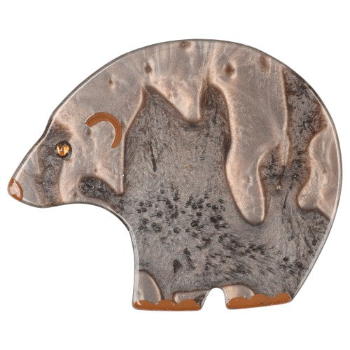 Glazed Brown round bear brooch