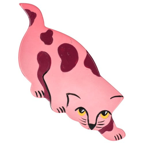 Candy Pink and Raspberry Crawling Cat Brooch