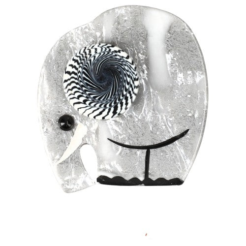 Pearly Grey and White Mini Alphonse Elephant Brooch with a Black-White Ear (Mini Brooch) 