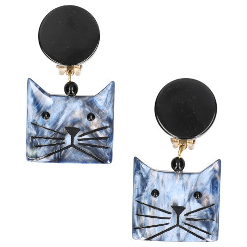 Agate Blue Teapot Head Cat Earrings 
