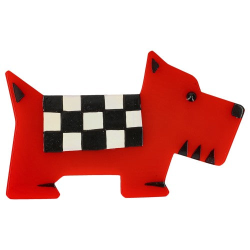 Red Checkered Dog Brooch 