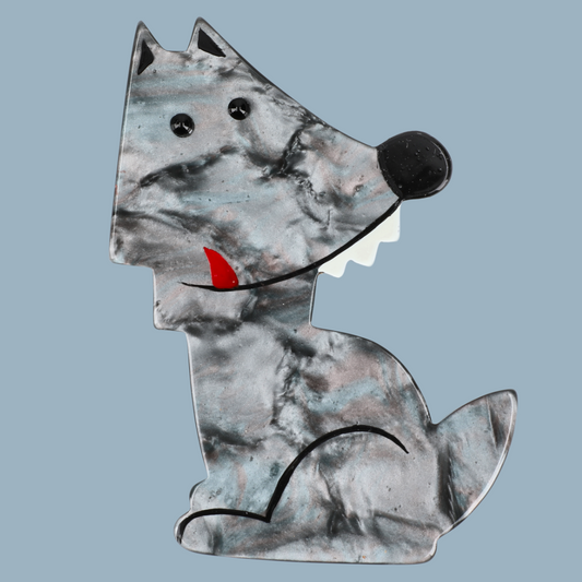 Agate Grey Wolf Brooch (large size)