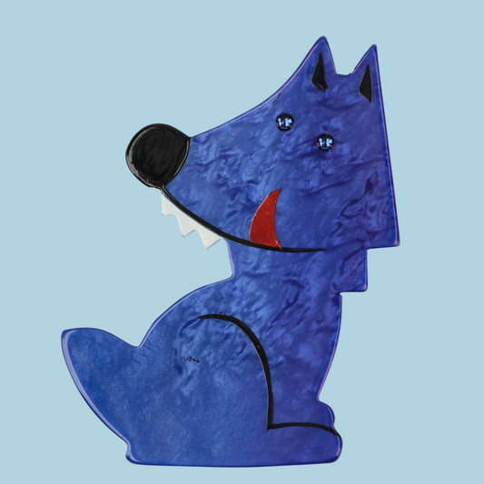 Cobalt Blue Werewolf Wolf Brooch (large size)