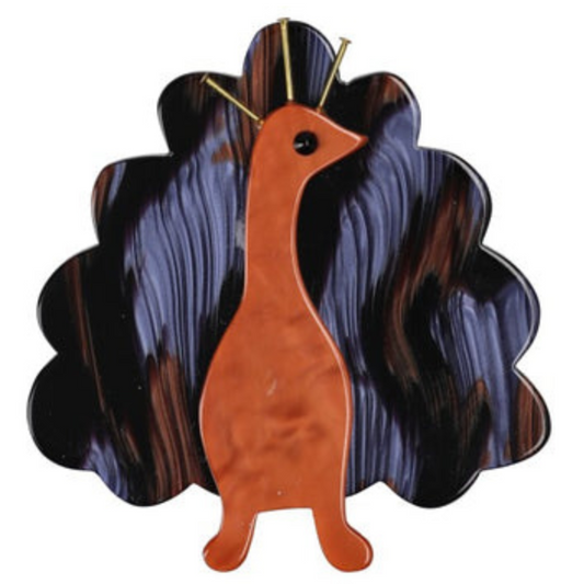 Ginger and Purple-Ginger Peacock Bird Brooch Right