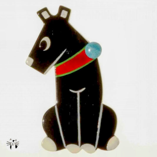 Black Timide Dog Brooch (head left)