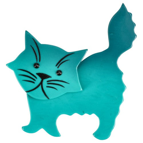 Turquoise Blue Fripon Cat Brooch 