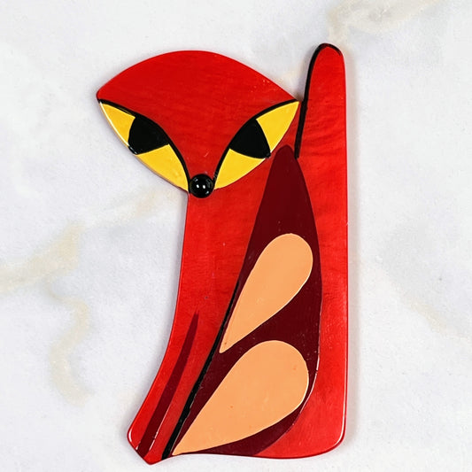 Red Vallauris Cat Brooch (large one)