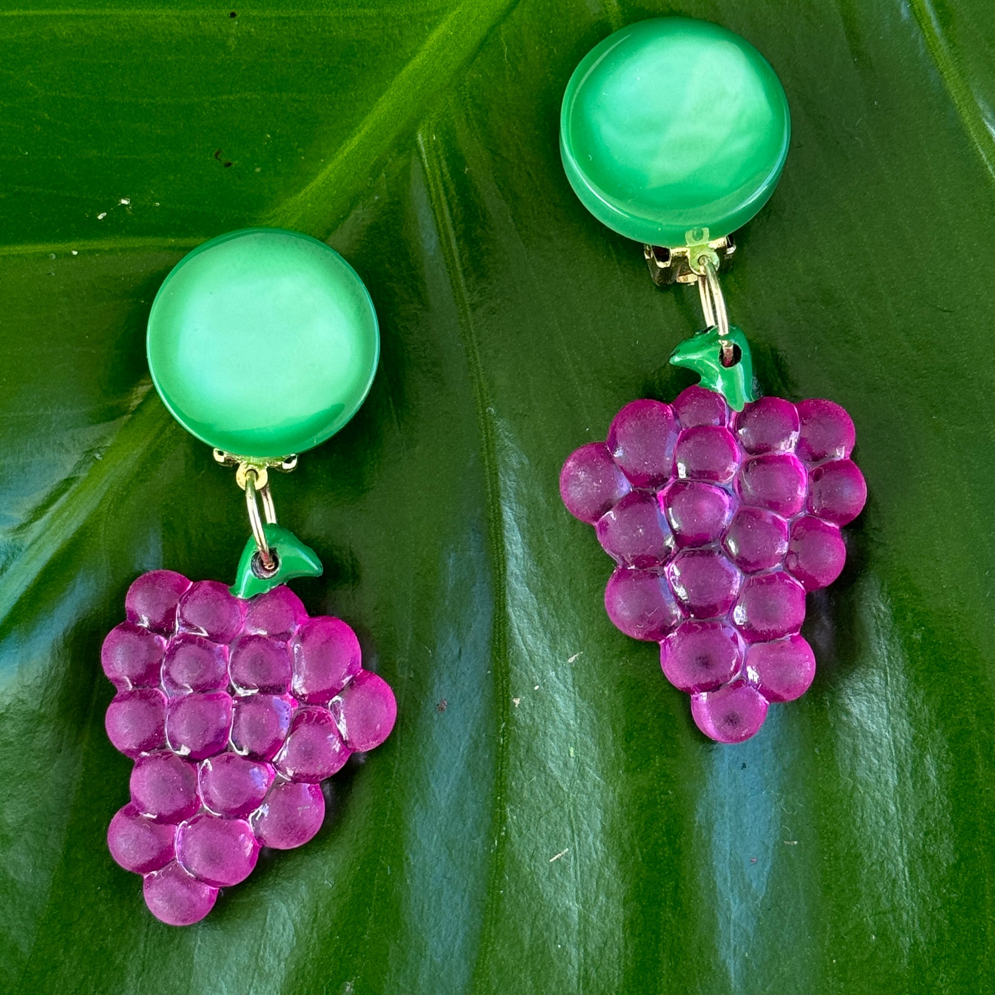 Fuchsia and Green Grape Earrings