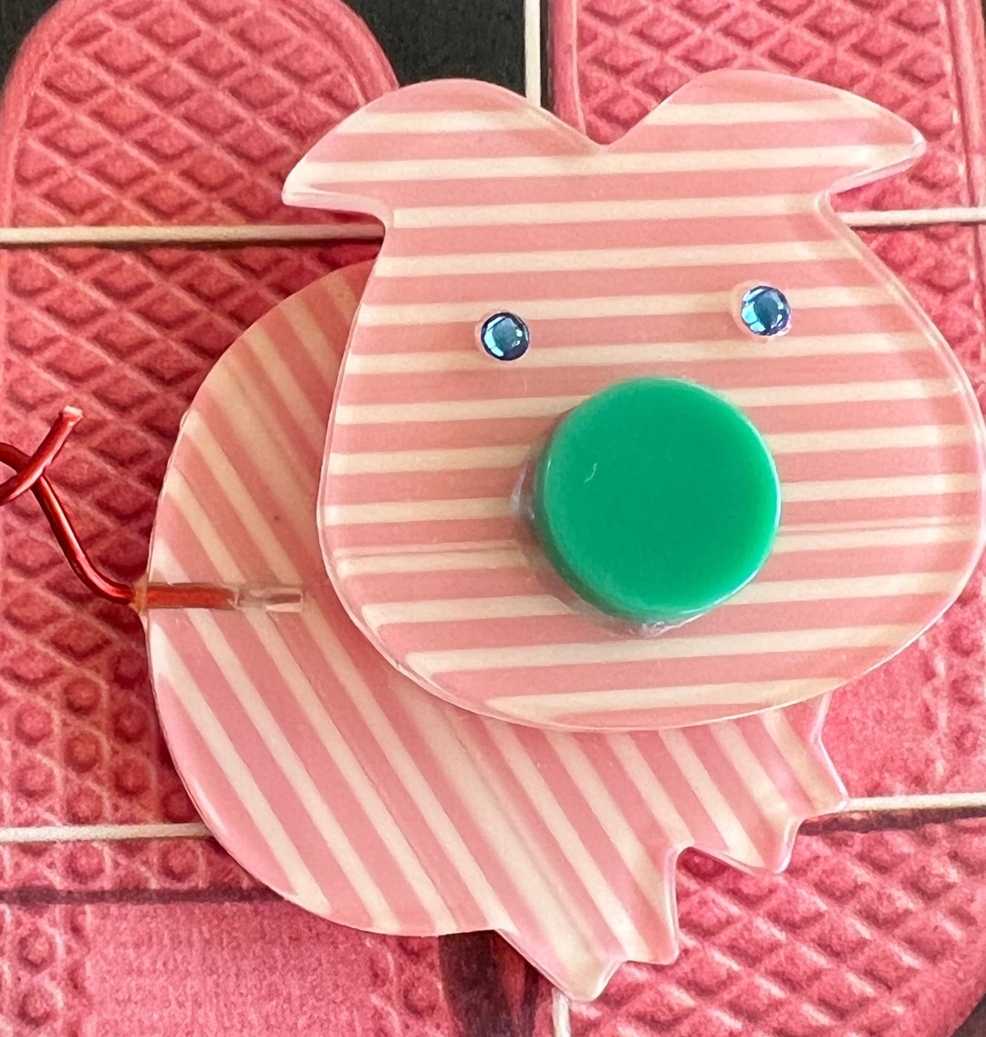 Pink and White Striped Pig Brooch (head right)