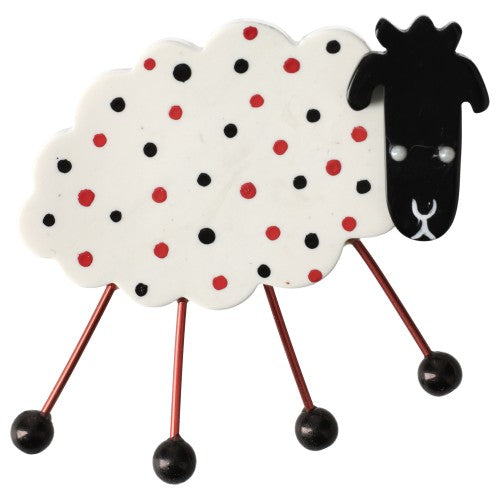 White and Black, Red  polka dots Sheep Brooch PM