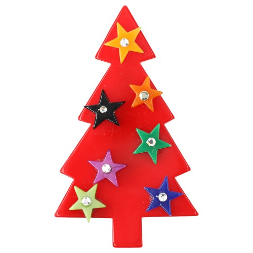 Red Stars Christmas Tree Brooch