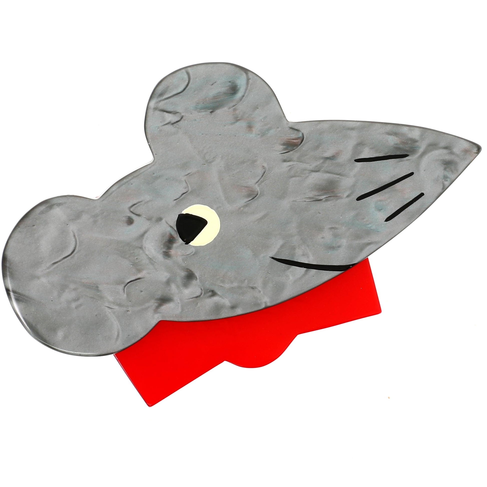 Grey with Red Bow Tie Mouse Brooch