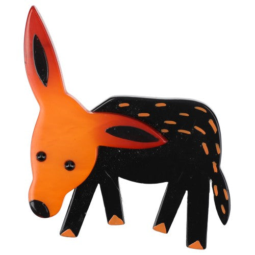 Orange and Black Donkey Brooch