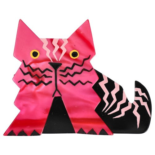 Pink Fuchsia and Black Angora Cat Brooch