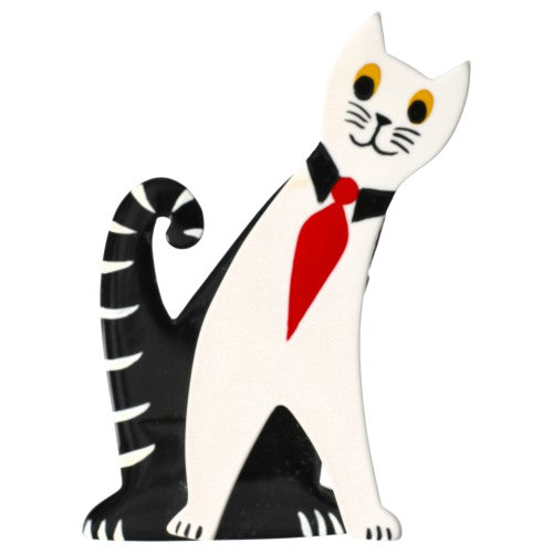 White and Black Tie Cat with a Red Tie