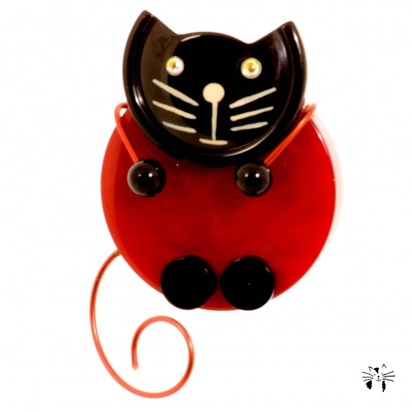 Red and Black Pao Cat Brooch