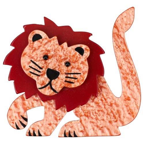 Pearly Orange and Red Leo Lion Brooch