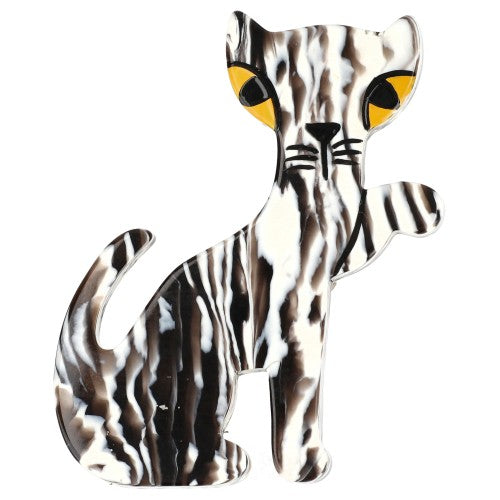 Striped White and Brown Calinou Cat Brooch (Mini Brooch)