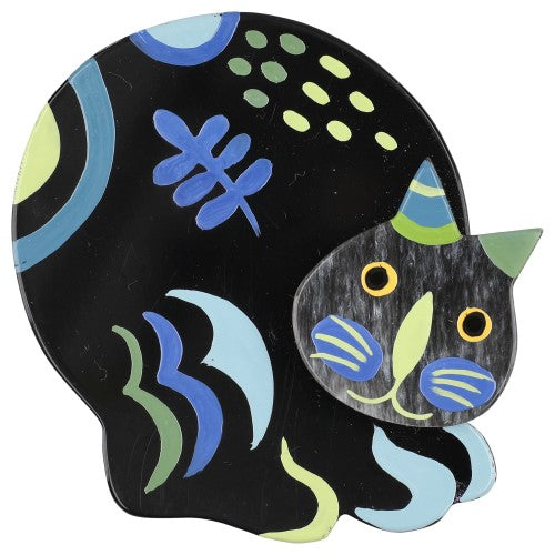 Black and Blue Sitting Cat Decor Brooch