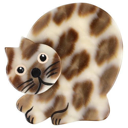 Beige Leopard  Sitting Cat Brooch 