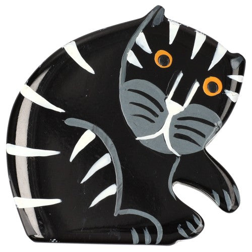 Striped Black and White Sitting Cat  Brooch (Mini Brooch)