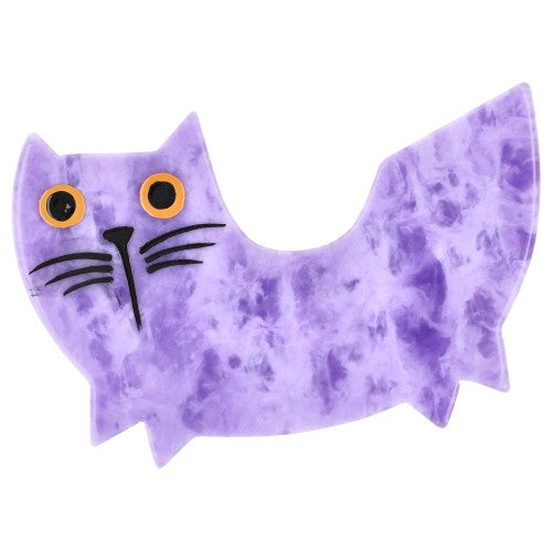 Speckled Lilac Purple Swing Cat Brooch (left) 