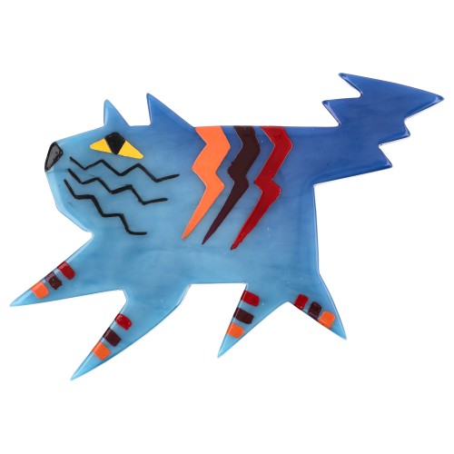 Blue Lightning Cat Brooch