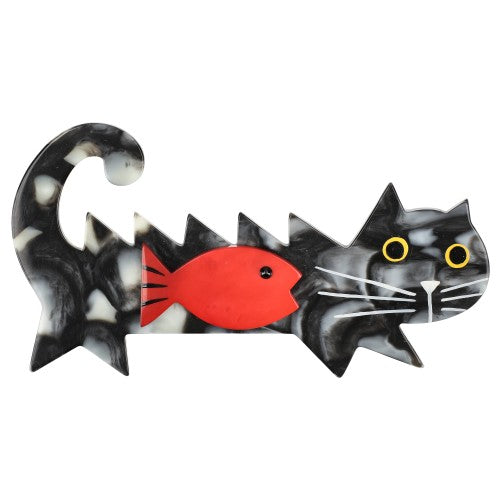 Speckled Grey and Red Fish Cat Brooch (Large Size)