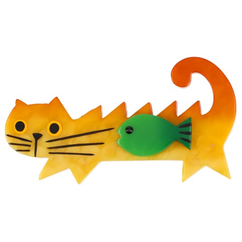 Yellow en Green Fish Cat Brooch