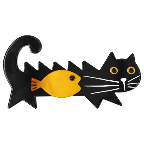 Black and RSun Yellow Fish Cat Brooch