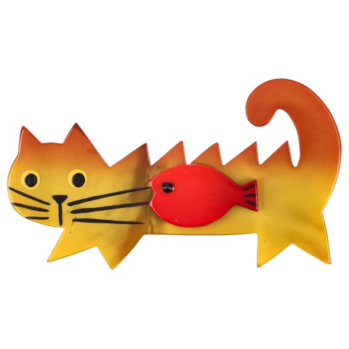 Ocher and Red Fish Cat Brooch