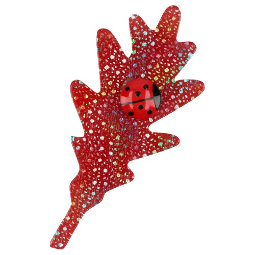 Red with multi-colored dots Oak Leaf BroochRed with multi-colored dots Oak Leaf Brooch