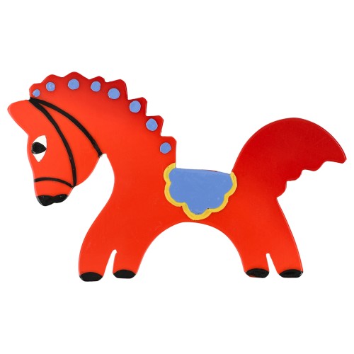 Scarlet Red and Azur Blue Circus Horse Brooch 