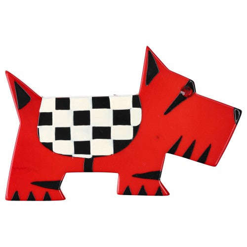 Red Scottish chequered Dog Brooch 