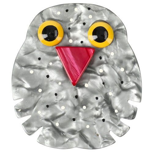 Pearly Light Grey Kiko Owl Brooch 