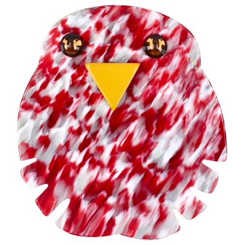 Red and Grey Plumetis Kiko Owl Brooch 