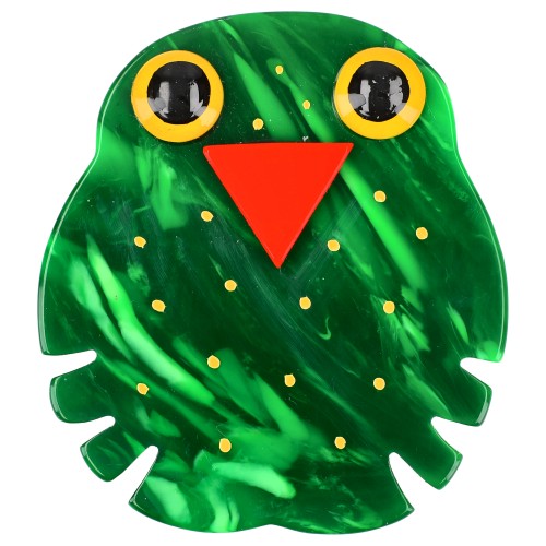 Flaming Green Kiko Owl Brooch