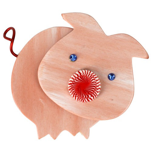 Light Pink and red Pig Brooch  MM