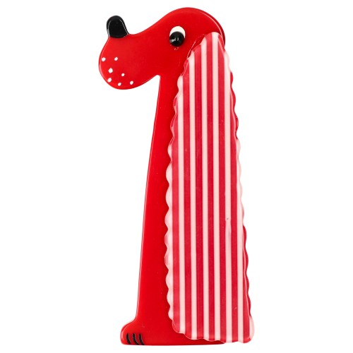 Red with vertical white stripes Cocker Dog Brooch