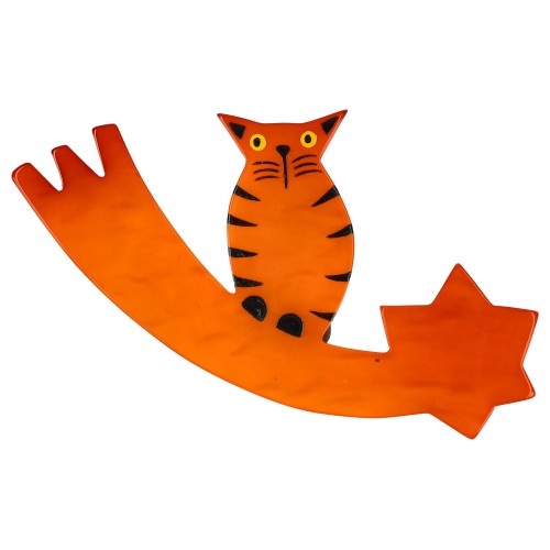 Pumpkin Orange Comet Cat Brooch