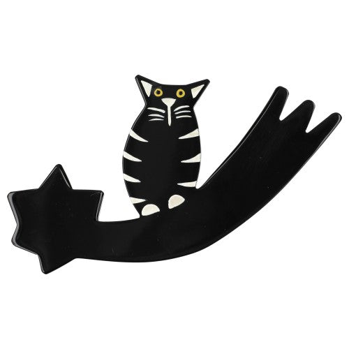 Black and White Comet Cat Brooch