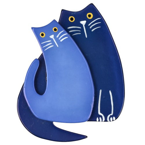 Night and Lavender Blue Cat Couple Brooch