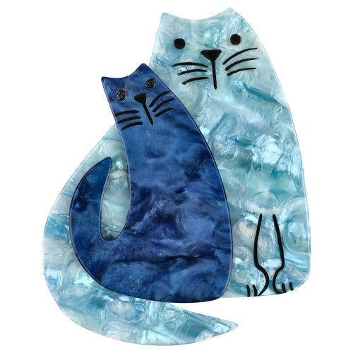 Light Boreal and Sevres Blue Cat Couple Brooch 