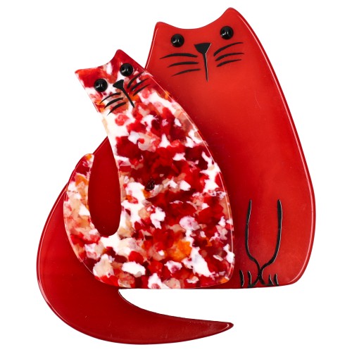 Red and Glitter Red Cat Couple Brooch