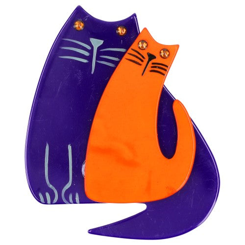 Purple and Orange Cat Couple Brooch