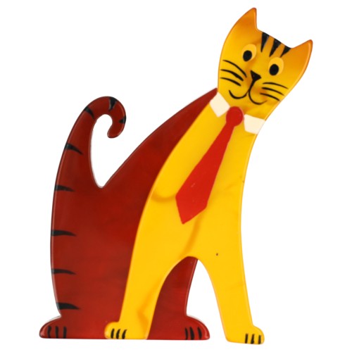 Corn Yellow and Burgundy Red Tie Cat with a Red Tie