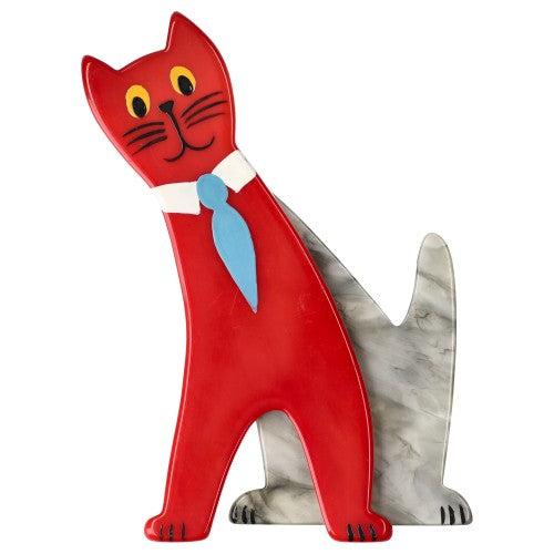 Red and Light Grey Tie Cat with a Azur Blue Tie 