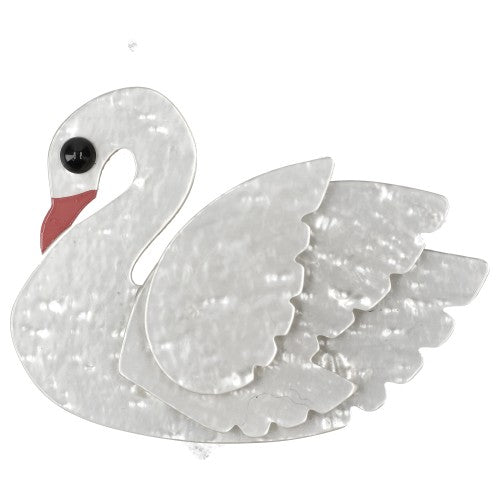 Opaline White White Swan Bird Brooch 