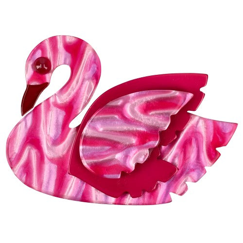 Mixed Pink and Fuchsia Pink Swan Bird Brooch 