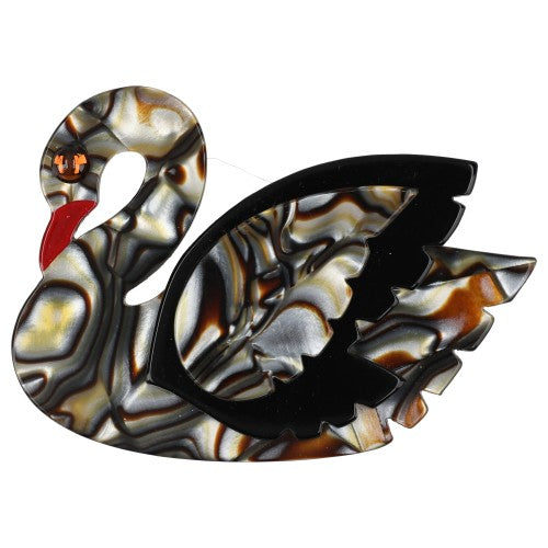 Mica and Black Swan Bird Brooch